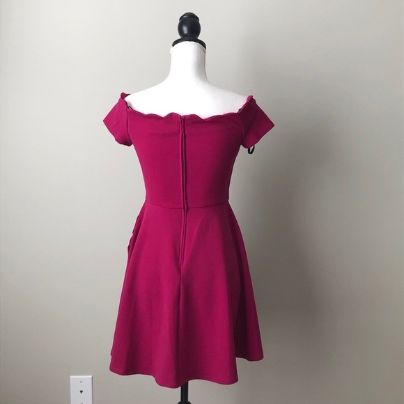 B DARLIN | Raspberry Scalloped Off-Shoulder Mini Cocktail Dress Sz 3/4 - Picture 5 of 5